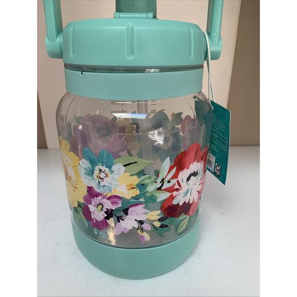 Pioneer Woman SWEET ROMANCE Tritan 96 oz WATER JUG Clear FLORAL Mint GREEN New - Picture 4 of 5